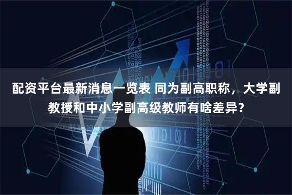 配资平台最新消息一览表 同为副高职称，大学副教授和中小学副高级教师有啥差异？